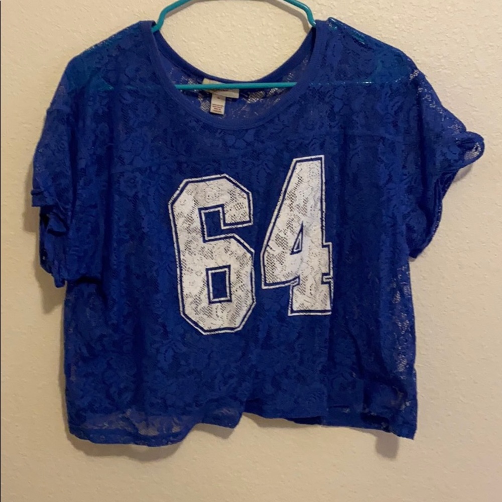 Blue lace cropped blouse